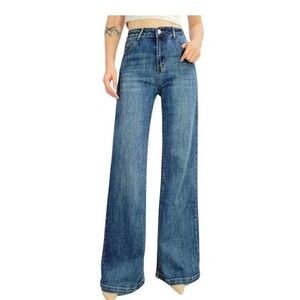 Wide Leg High-Rise Blue Jeans for Women